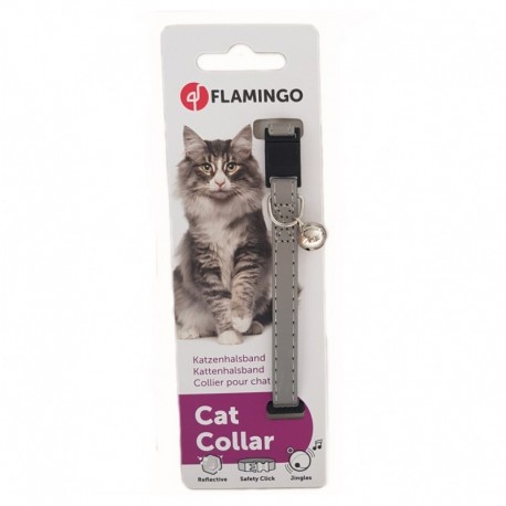 Collar gato nylon plata reflectante 10mmx30cm flamingo