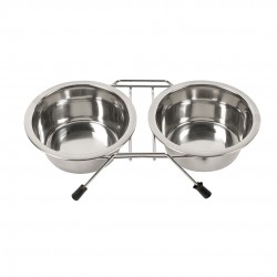 Comedero inoxidable doble 11cm+soporte 0.20 lit.