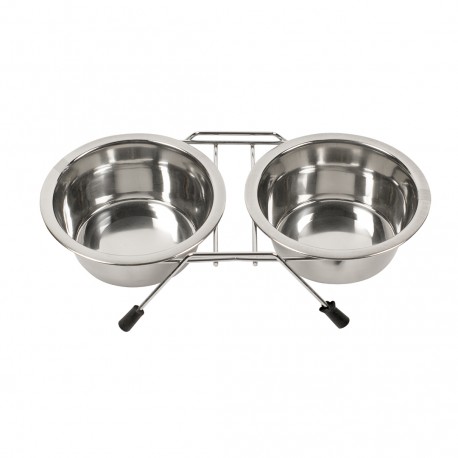 Comedero inoxidable doble 11cm+soporte 0.20 lit.