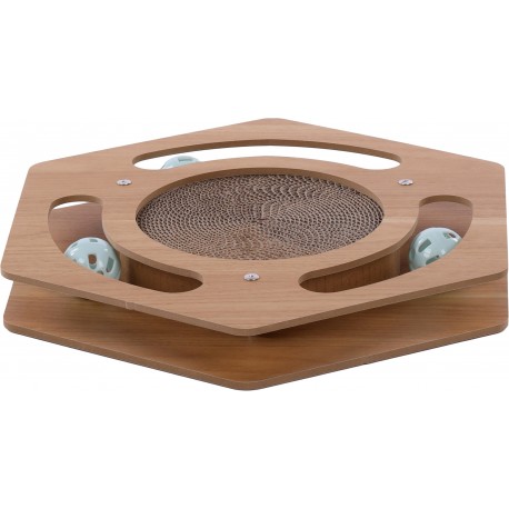 Juguete gato hexagono madera con bolas y rascador 32cm