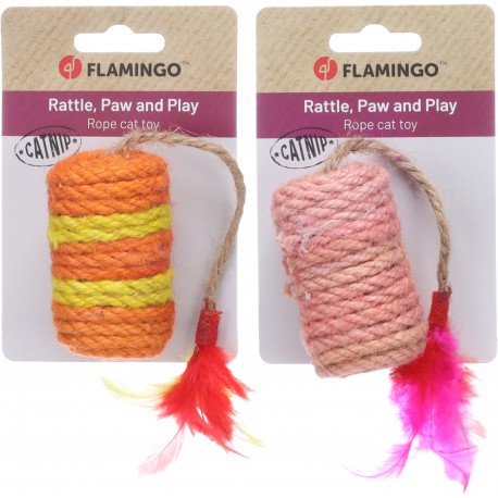 Juguete gato rollo sisal con pluma 25cm