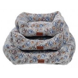 Cuna rectangular felpa gris huellas