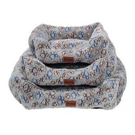 Cuna rectangular felpa gris huellas